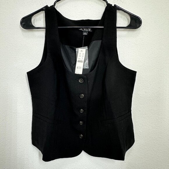 J. Crew Black Scoopneck Button Front Vest Drapey Crepe Old Money NWT Preppy - Picture 2 of 6
